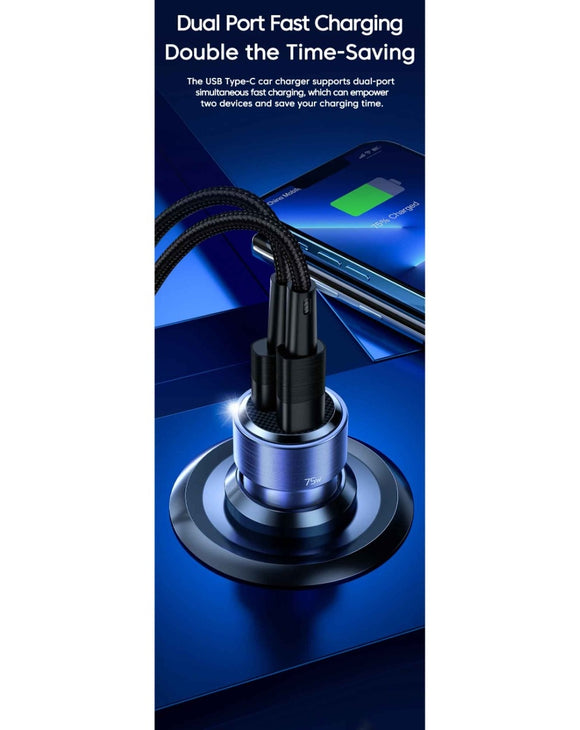 75W Dual-Port Car Charger with Transparent Design
