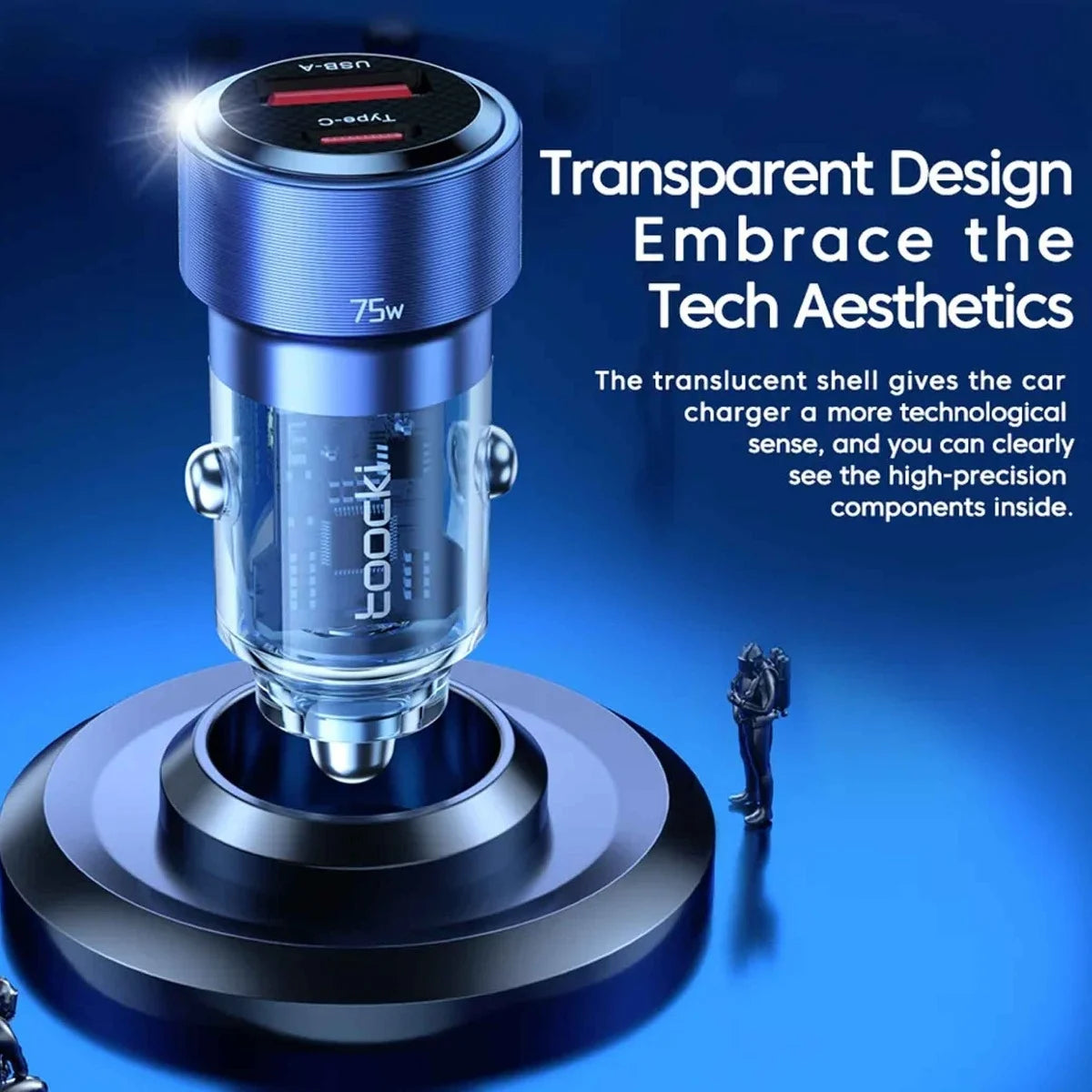 75W Dual-Port Car Charger with Transparent Design