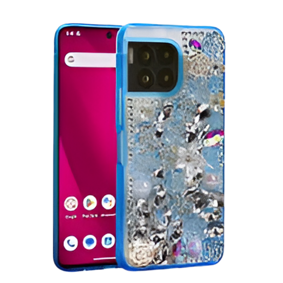T-Mobile Revvl 7 Pro 5G Luxury Diamond Gem Pearl Rhinestone Case Blue