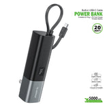 Esoulk 3-in-1 Portable Charger - 5,000 mAh Power Bank with Built-in USB-C Cable and Foldable AC Plug