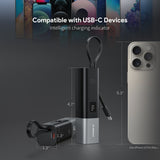 Esoulk 3-in-1 Portable Charger - 5,000 mAh Power Bank with Built-in USB-C Cable and Foldable AC Plug