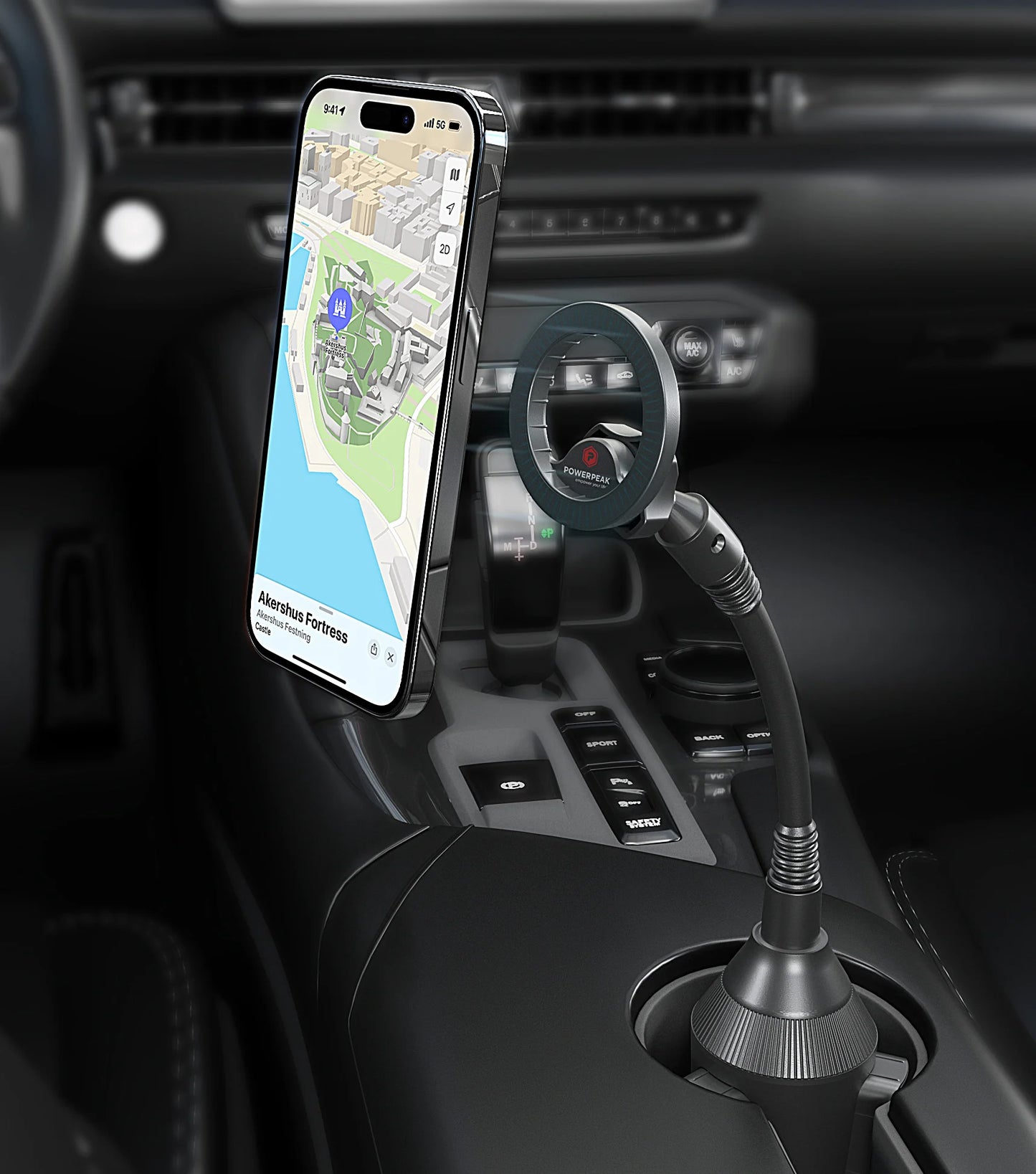 Adjustable Magnetic Car Mount with Flexible Gooseneck and Cup Holder Base