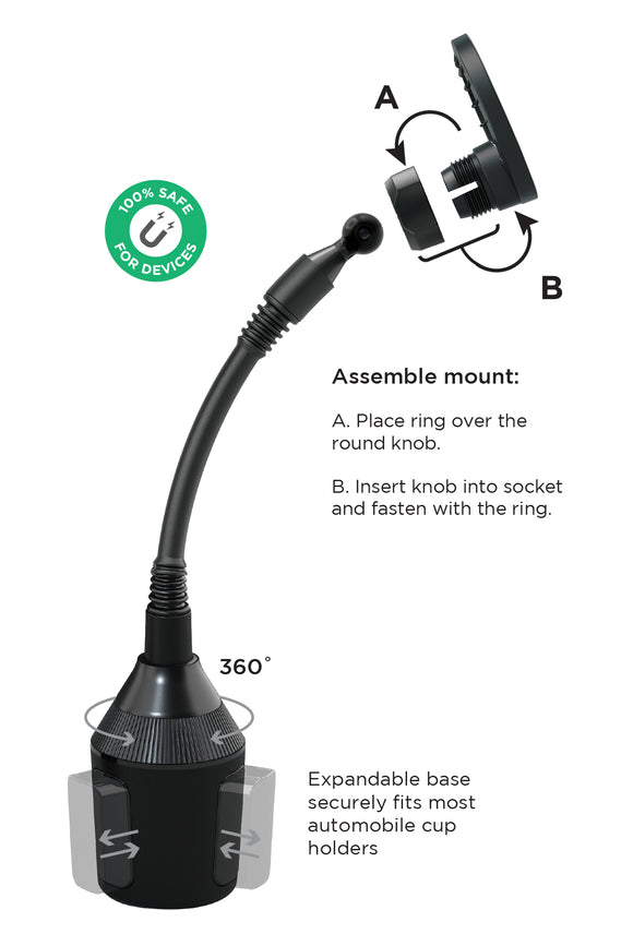 Adjustable Magnetic Car Mount with Flexible Gooseneck and Cup Holder Base