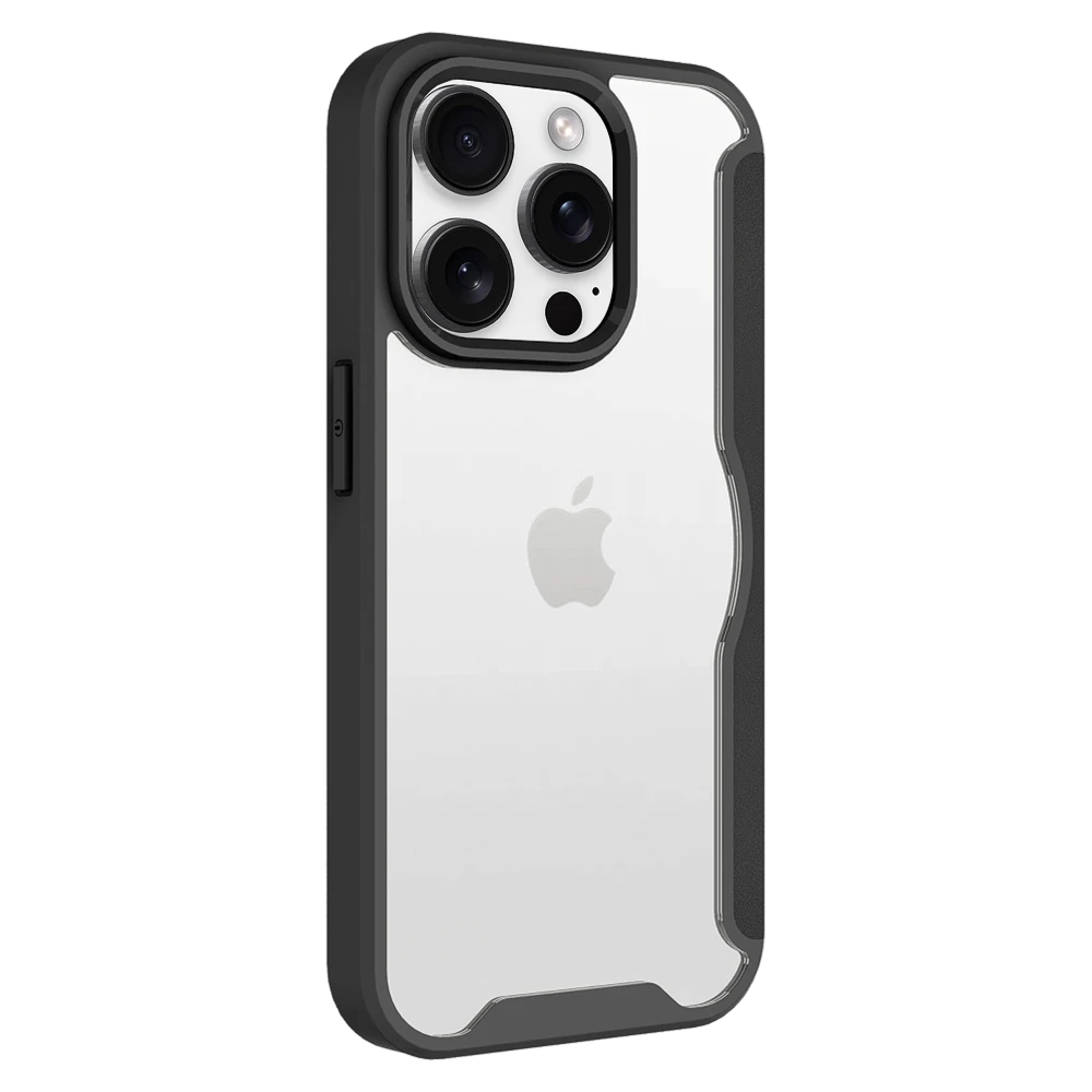 AMPD - TPU / Acrylic Wallet Flip MagSafe Case for Apple iPhone 16 Pro Max - Black