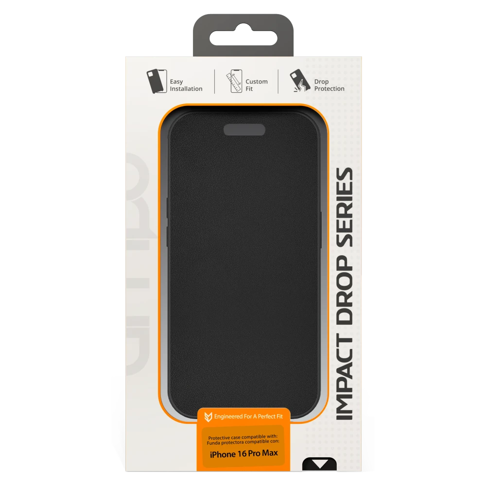 AMPD - TPU / Acrylic Wallet Flip MagSafe Case for Apple iPhone 16 Pro Max - Black
