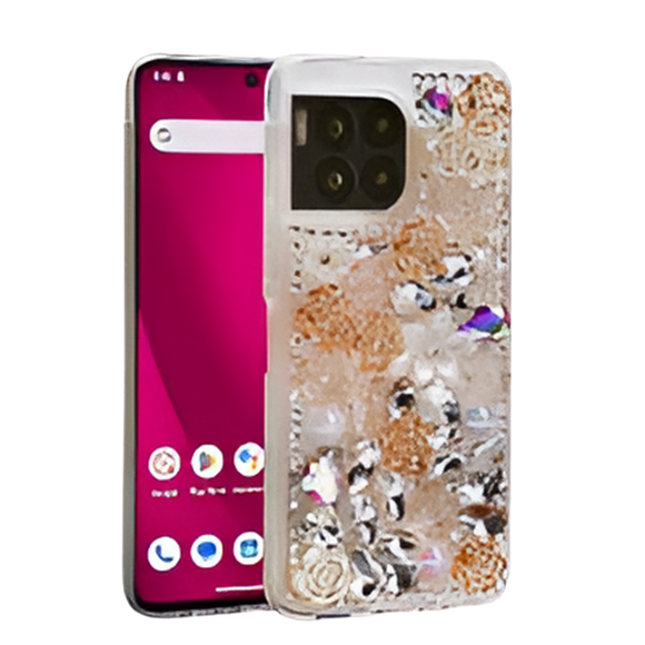 T-Mobile Revvl 7 Pro 5G Luxury Diamond Gem Pearl Rhinestone Case Black