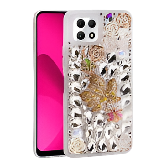 T-Mobile Revvl 7 5G Luxury Diamond Case With Leaf Design & Strap Gold