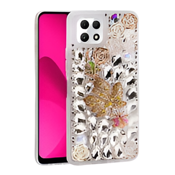 T-Mobile Revvl 7 5G Luxury Diamond Case With Leaf Design & Strap Gold