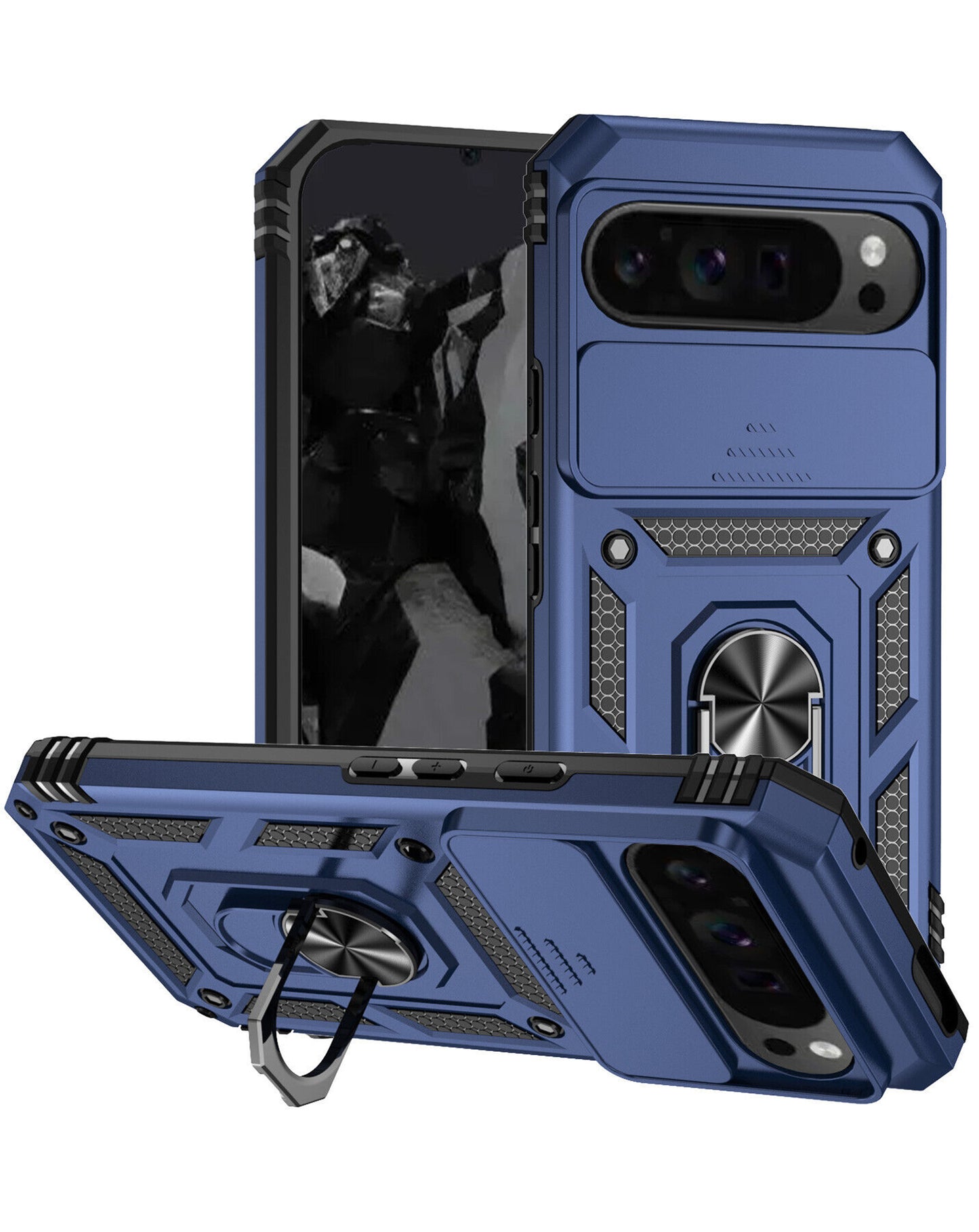 Google Pixel 9 / 9 Pro Dual Layers Hybrid Case with Metal Ring And Camera Protector - BLUE