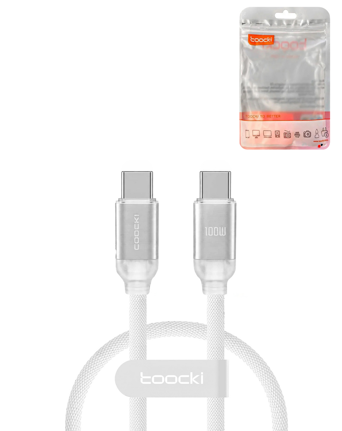 Toocki USB C-C Crystal Fast Braided Charging Data Cable (WHITE) (3ft) (100W)