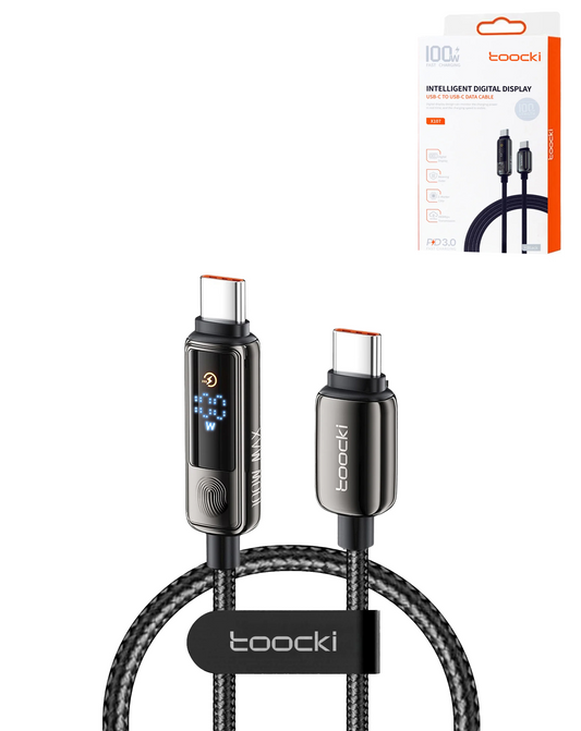 Toocki Touch Display USB C-C Super Fast Charging Data Cable with Display (GRAY) (100W) (3ft)