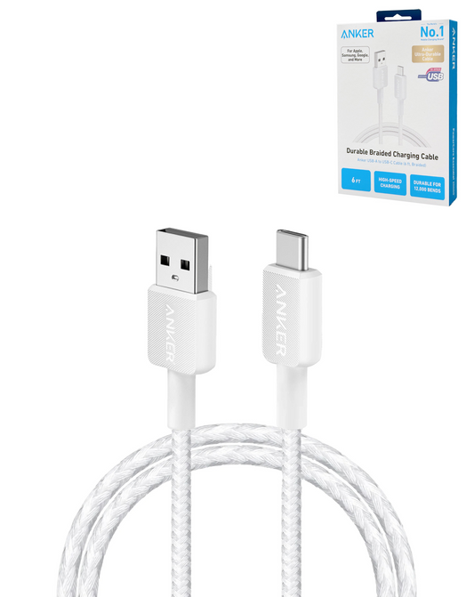 Anker 322 USB A-C Braided Charging Cable (WHITE) (6ft) (15W)