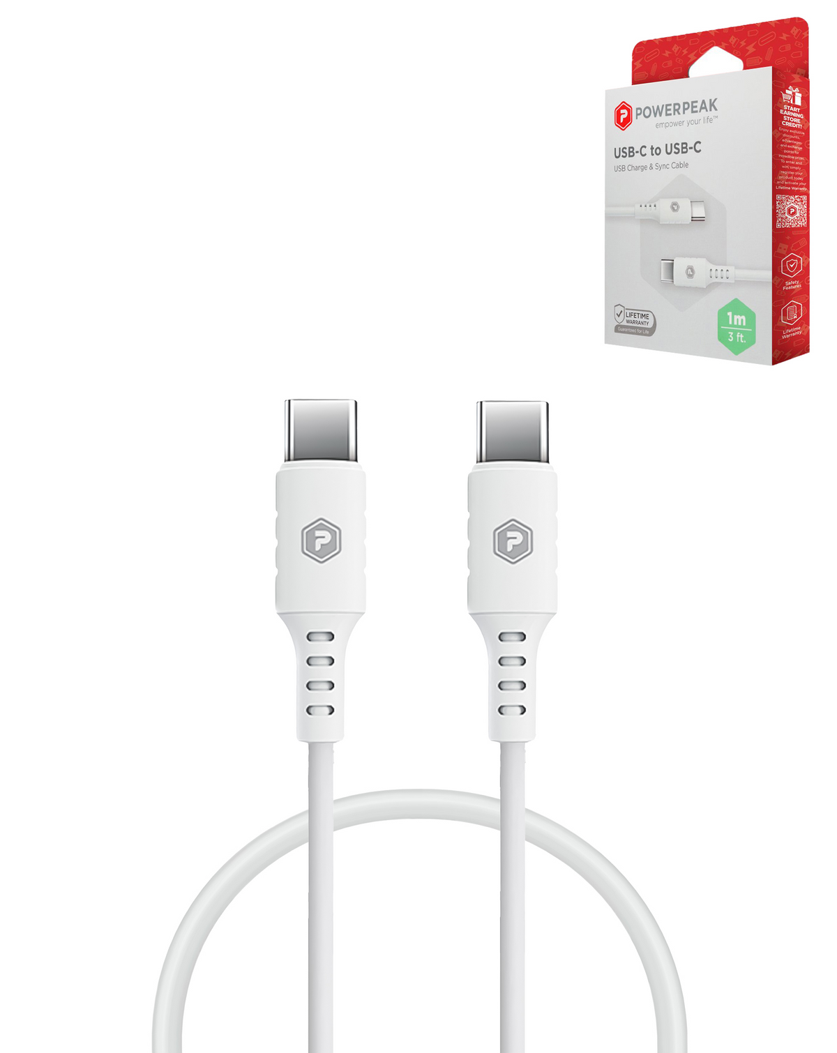 PowerPeak ECONOMY USB C-C Cable (WHITE) (3ft) (60W)