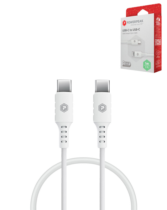 PowerPeak ECONOMY USB C-C Cable (WHITE) (3ft) (60W)