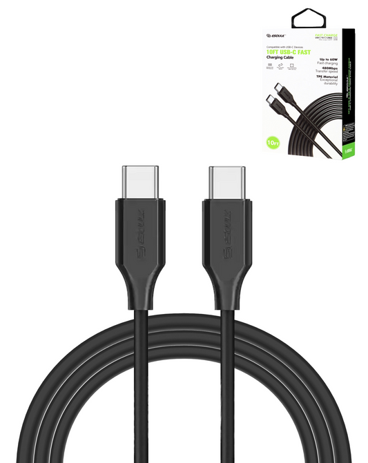 Esoulk EK1005 USB C-C Charging Cable (BLACK) (10ft) (60W)