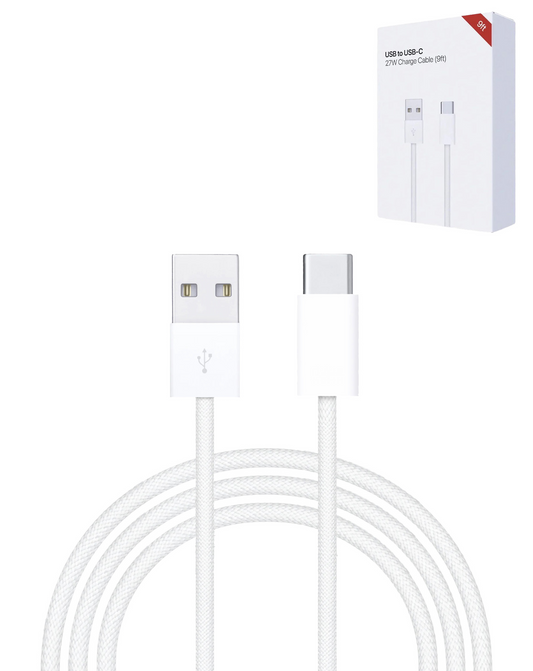 USB A-C Fast Charging Data Cable (9ft) (27W)