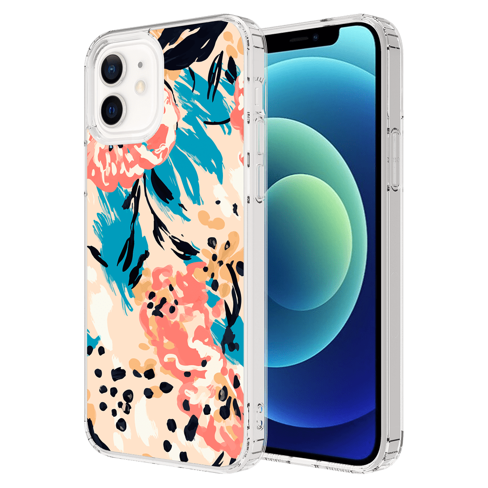 AMPD - TPU / Acrylic HD Print Case for Apple iPhone 12 - Floral Blue Pattern