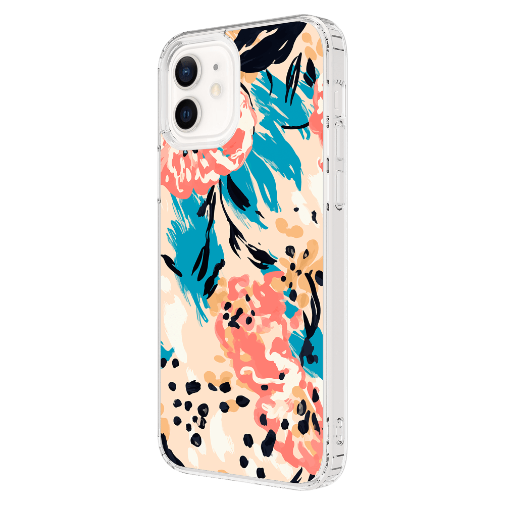 AMPD - TPU / Acrylic HD Print Case for Apple iPhone 12 - Floral Blue Pattern