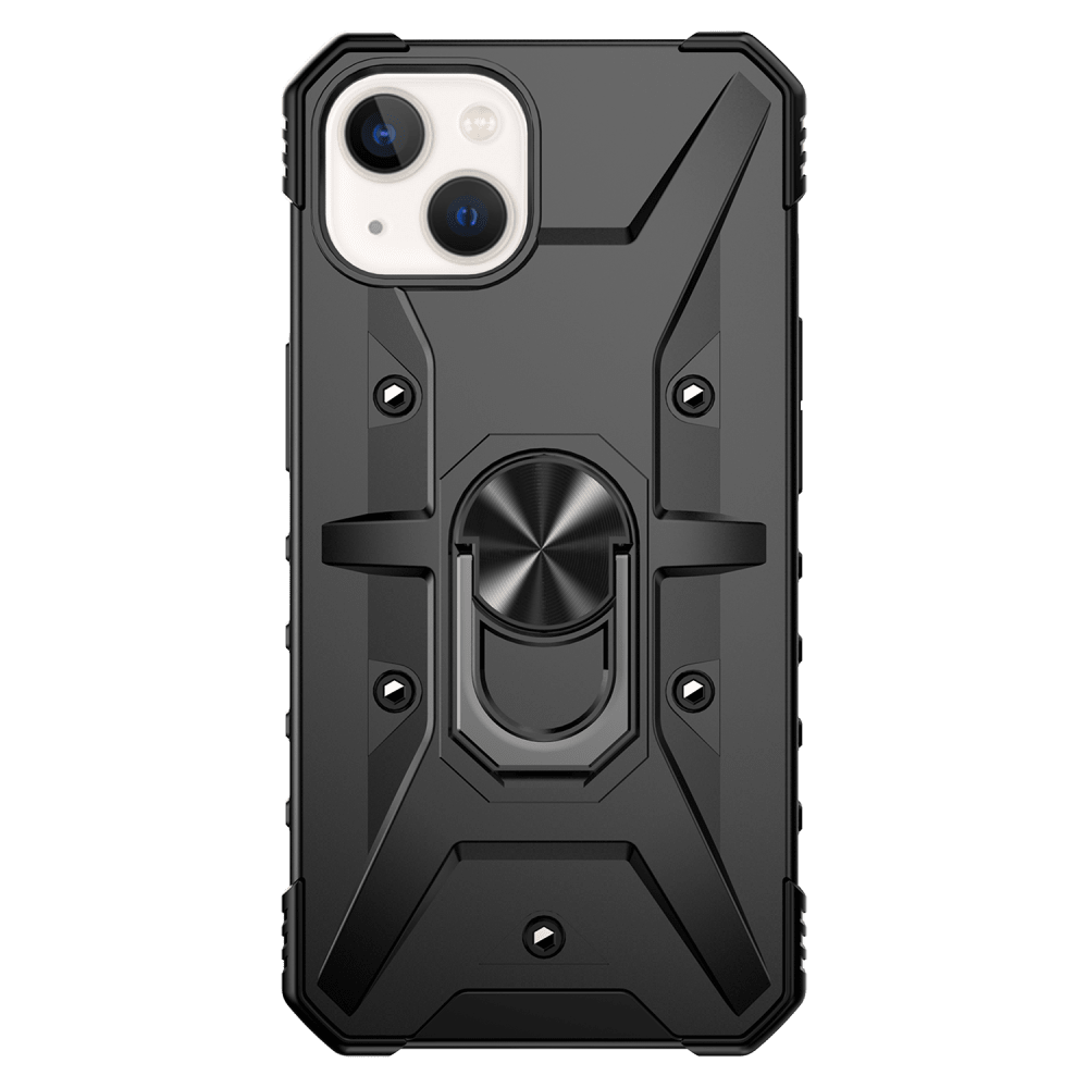 AMPD - Dual Layer Robot Combo Drop Protection Case with Ring for Apple iPhone 13 - Black