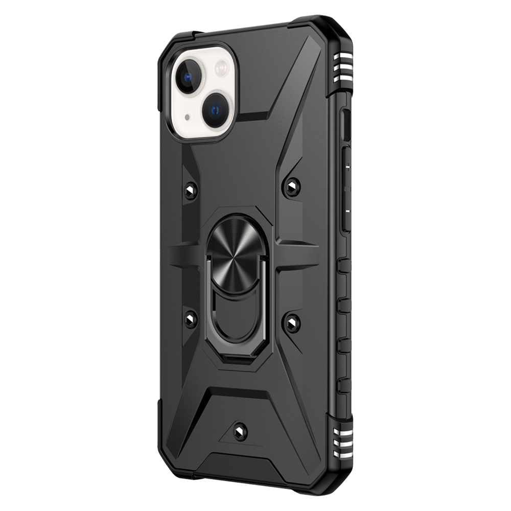 AMPD - Dual Layer Robot Combo Drop Protection Case with Ring for Apple iPhone 13 - Black
