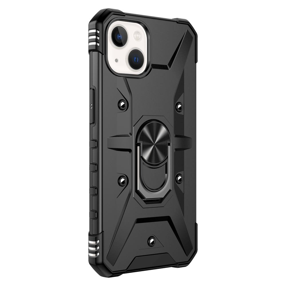 AMPD - Dual Layer Robot Combo Drop Protection Case with Ring for Apple iPhone 13 - Black