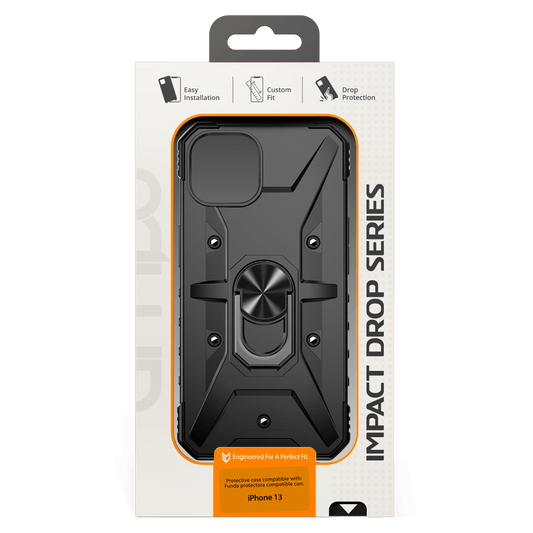 AMPD - Dual Layer Robot Combo Drop Protection Case with Ring for Apple iPhone 13 - Black