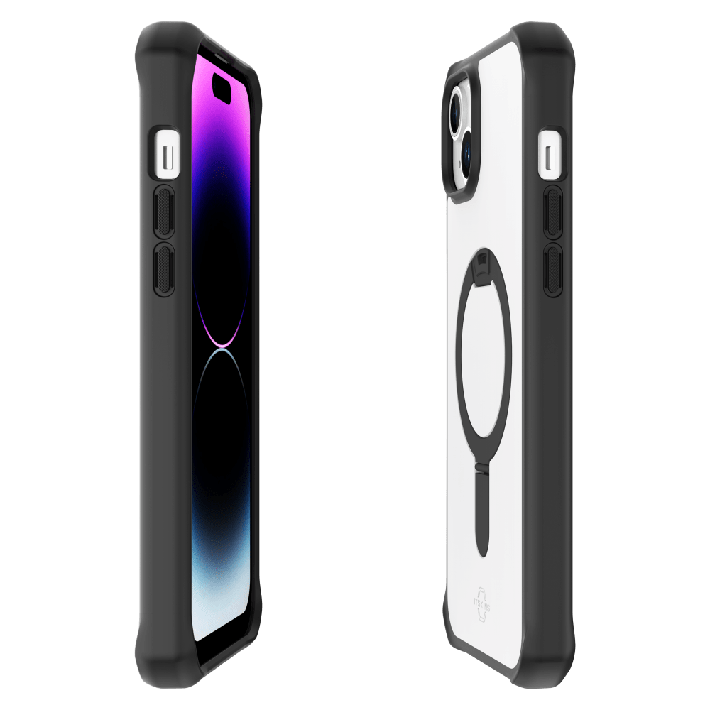 ITSKINS - Hybrid_R MagSafe Case with Stand for Apple iPhone 15 Plus / iPhone 14 Plus - Black and Transparent