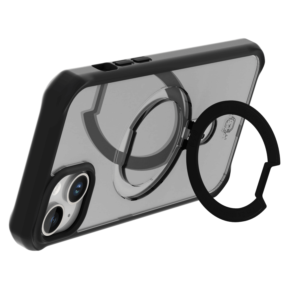 ITSKINS - Hybrid_R MagSafe Case with Stand for Apple iPhone 15 Plus / iPhone 14 Plus - Black and Transparent