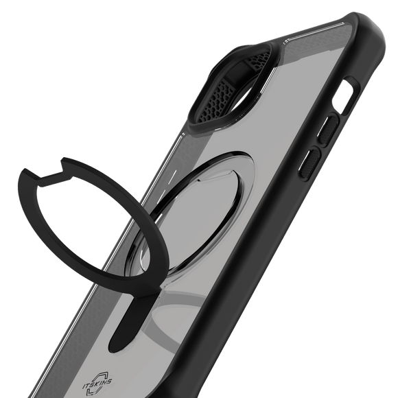 ITSKINS - Hybrid_R MagSafe Case with Stand for Apple iPhone 15 Plus / iPhone 14 Plus - Black and Transparent