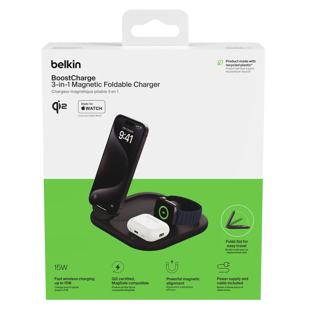 Belkin - BoostCharge 3 in 1 Magnetic Foldable Wireless Charger with Qi2