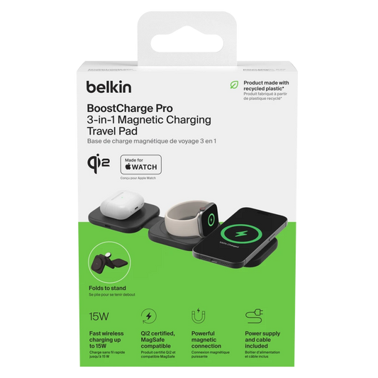Belkin - Boost Charge Pro 3 in 1 Wireless Charging Travel Pad with Qi2
