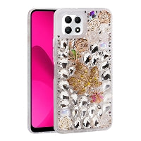 T-Mobile Revvl 7 Pro 5G Luxury Diamond Case With Leaf Design & Strap Gold