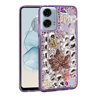 Moto G Power 5G 2024 Luxury Diamond Case With Leaf Design & Strap Purple