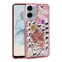 Moto G Power 5G 2024 Luxury Diamond Case With Leaf Design & Strap Pink