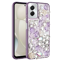 Moto G Power 5G 2024 Luxury Diamond Gem Pearl Rhinestone Case Purple