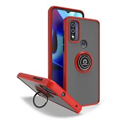Moto G Pure- G Power 2022-G Play (2022 / 2023) Hard PC Rear / Soft TPU Colorful Border Case with I-ring Holder - RED