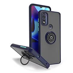 Moto G Pure- G Power 2022-G Play (2022 / 2023) Hard PC Rear / Soft TPU Colorful Border Case with I-ring Holder - NAVY BLUE