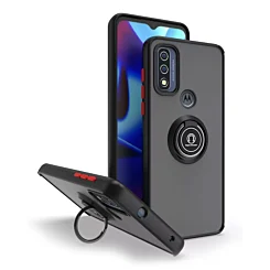 Moto G Pure- G Power 2022-G Play (2022 / 2023) Hard PC Rear / Soft TPU Colorful Border Case with I-ring Holder - BLACK