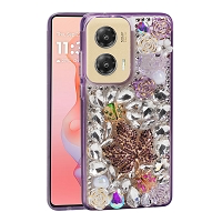 Moto G Stylus 5G 2024 Luxury Diamond Case With Leaf Design & Strap Purple
