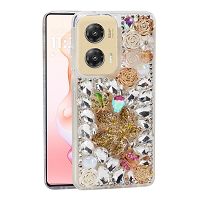 Moto G Stylus 5G 2024 Luxury Diamond Case With Leaf Design & Strap Gold