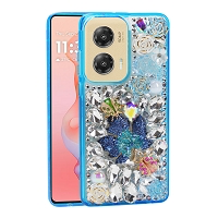 Moto G Stylus 5G 2024 Luxury Diamond Case With Leaf Design & Strap Blue