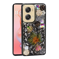 Moto G Stylus 5G 2024 Luxury Diamond Case With Leaf Design & Strap Black