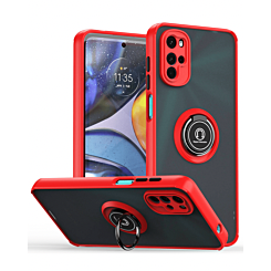 Moto G52 Hard PC Rear / Soft TPU Colorful Border Case with I-ring Holder - RED