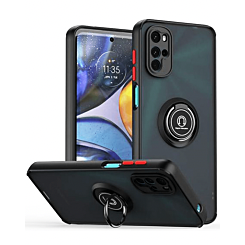Moto G52 Hard PC Rear / Soft TPU Colorful Border Case with I-ring Holder - BLACK