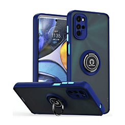 Moto G52 Hard PC Rear / Soft TPU Colorful Border Case with I-ring Holder - BLUE