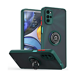 Moto G52 Hard PC Rear / Soft TPU Colorful Border Case with I-ring Holder - GREEN