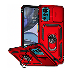 Moto G22 Dual Layers Hybrid Case with Metal Ring And Camera Protector - RED