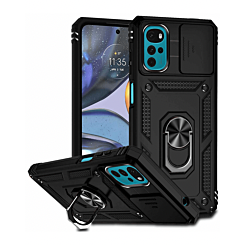 Moto G22 Dual Layers Hybrid Case with Metal Ring And Camera Protector - BLACK