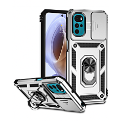 Moto G22 Dual Layers Hybrid Case with Metal Ring And Camera Protector - SILVER