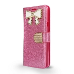LG G7 ThinQ Sparkle Wallet Case With Diamond Butterfly Design Pink